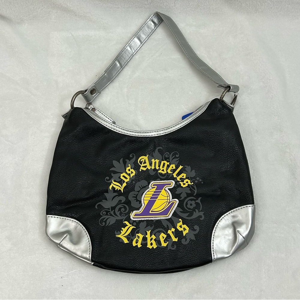 Los Angeles LA Lakers NBA Basketball Black Faux Leather Hand Bag Womens Purse